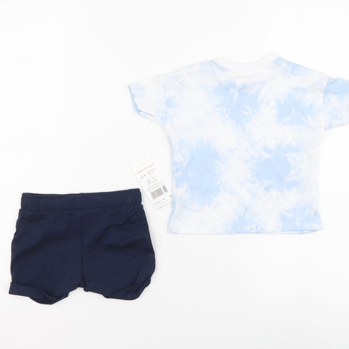 F&F Boys Blue Tie Dye Cotton Shorts Set Outfit/Set Size 0-3 Months Pullover