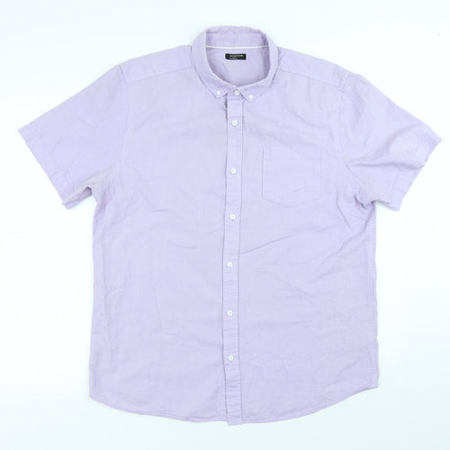 M&Co Mens Purple Cotton Button-Up Size L Collared Button