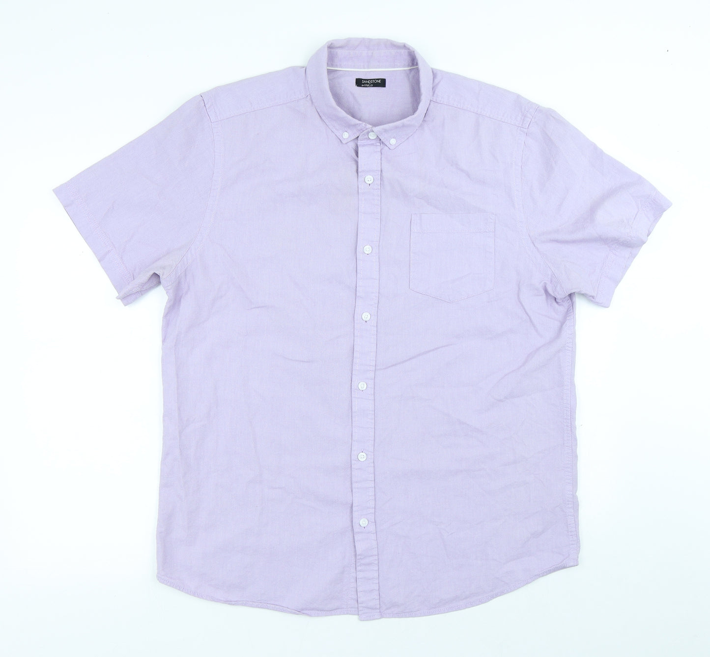 M&Co Mens Purple Cotton Button-Up Size L Collared Button