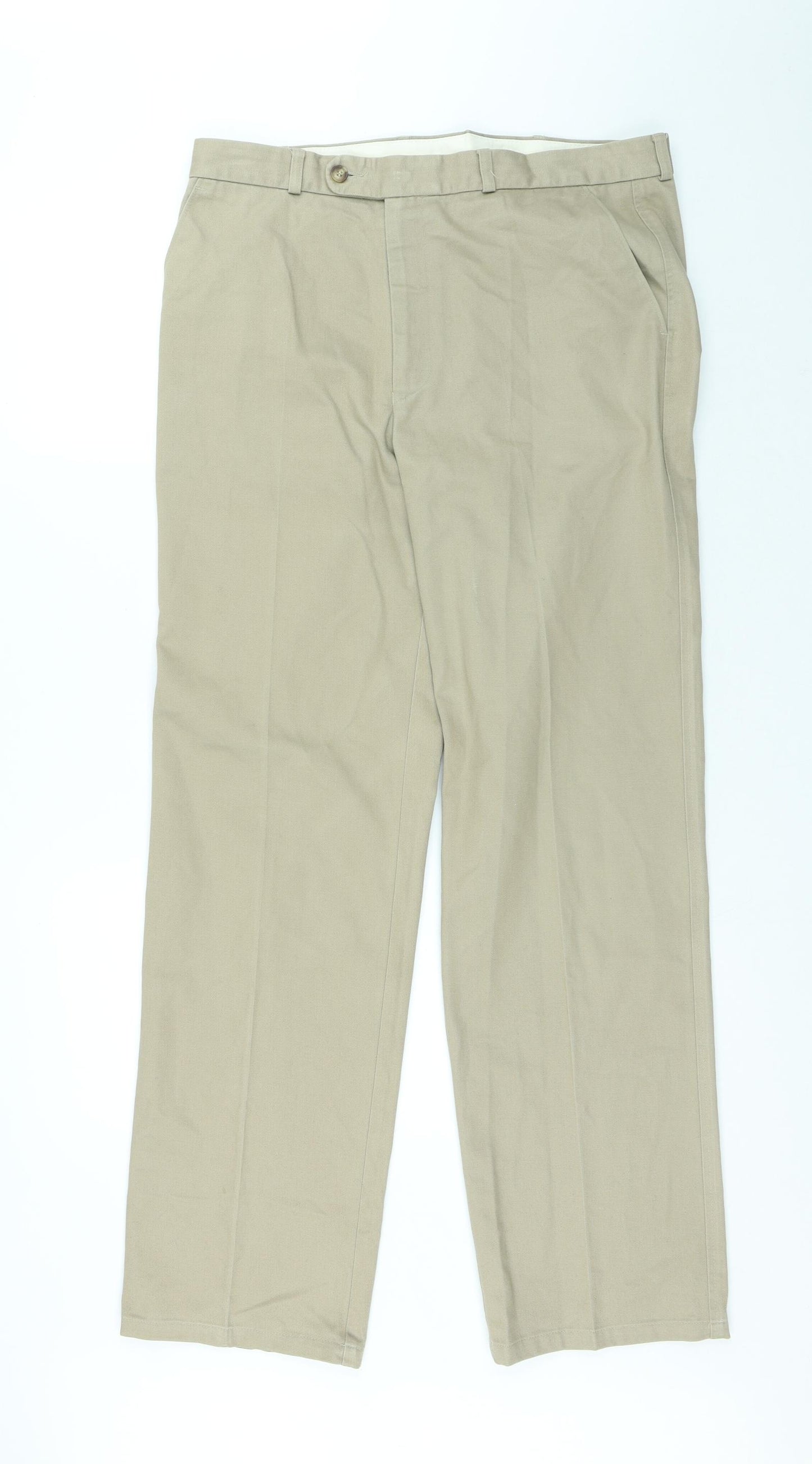 Gurteen Mens Beige Cotton Chino Trousers Size 34 in L31 in Regular Button