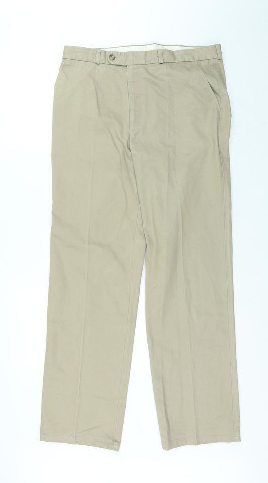 Gurteen Mens Beige Cotton Chino Trousers Size 34 in L31 in Regular Button