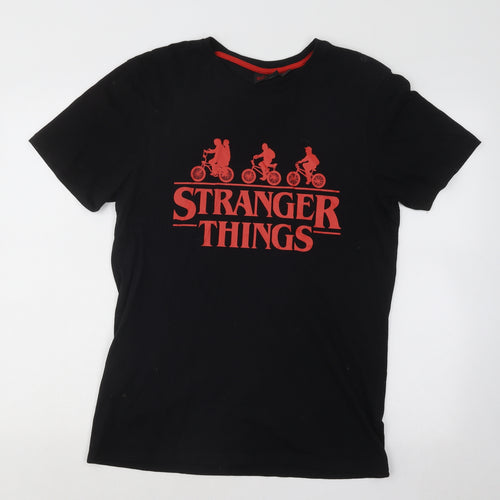 Primark Mens Black Cotton T-Shirt Size L Round Neck - Stranger Things