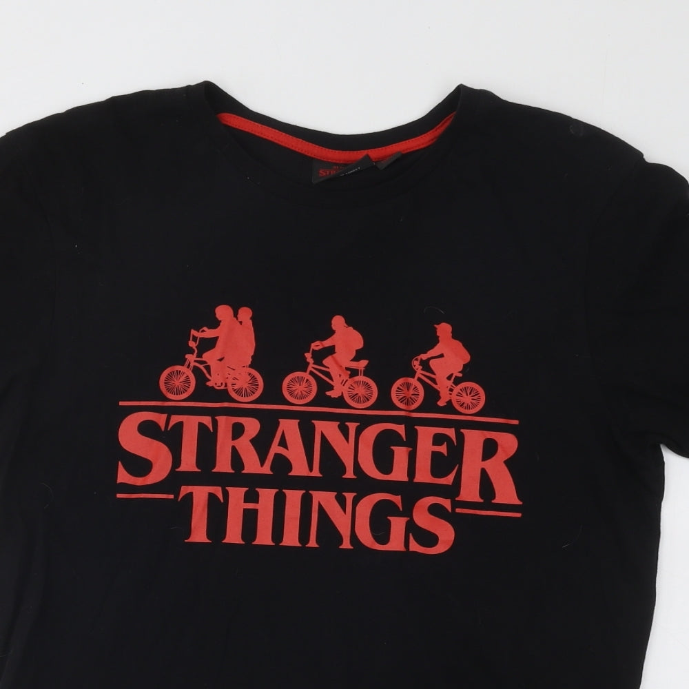 Primark Mens Black Cotton T-Shirt Size L Round Neck - Stranger Things