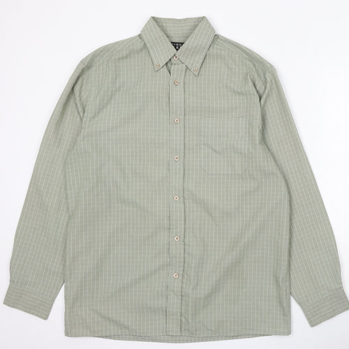 Thomas Nash Mens Green Check Cotton Button-Up Size M Collared Button