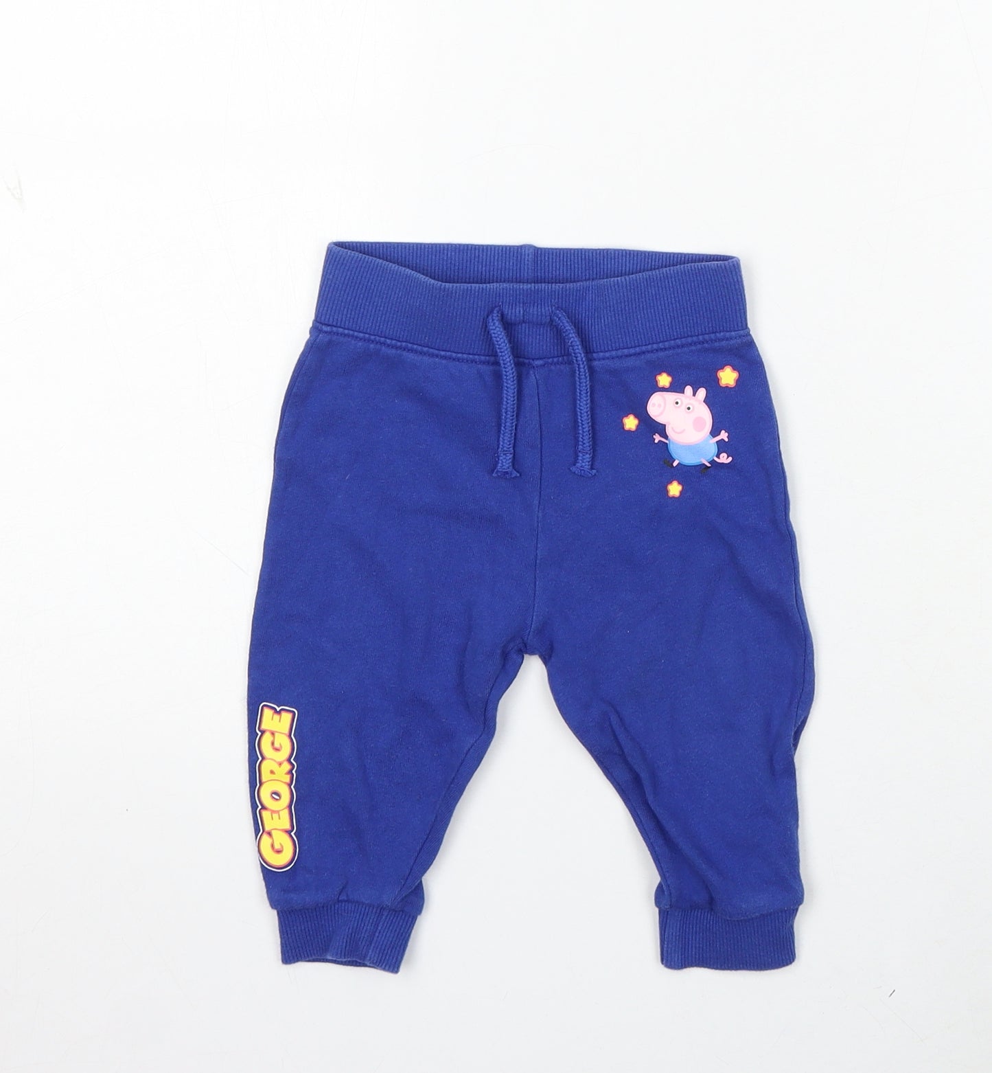 Peppa Pig Girls Blue Cotton Jogger Trousers Size 6-9 Months Drawstring - George