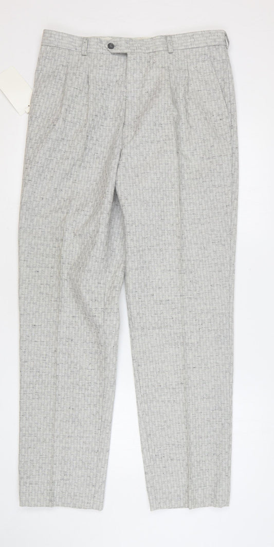 Nico Mens Grey Polyester Trousers Size 34 in L32 in Regular Button