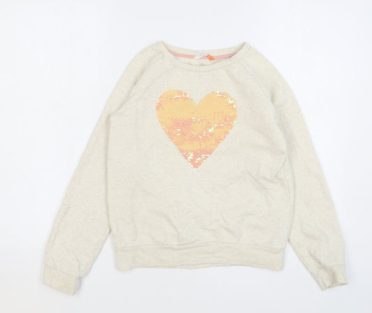 John Lewis Girls Beige Cotton Pullover Sweatshirt Size 12 Years Pullover - Love Heart