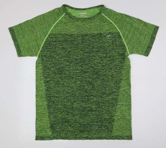 WORK OUT Mens Green Geometric Polyester Basic T-Shirt Size M Crew Neck Pullover