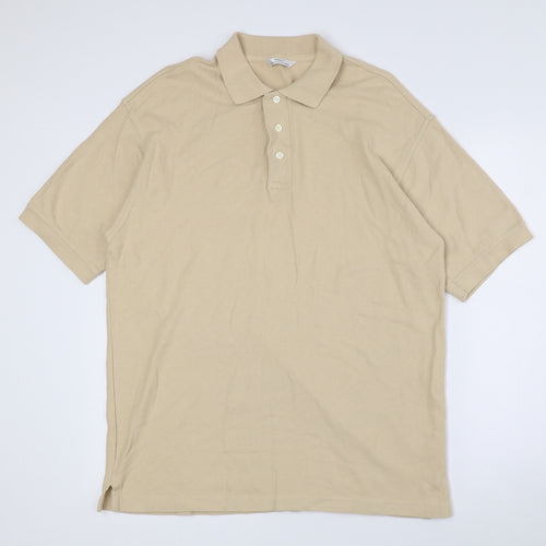 Marks and Spencer Mens Beige 100% Cotton Polo Size S Collared Button