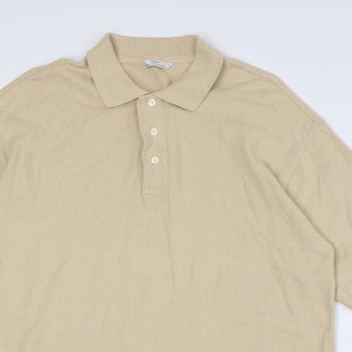 Marks and Spencer Mens Beige 100% Cotton Polo Size S Collared Button