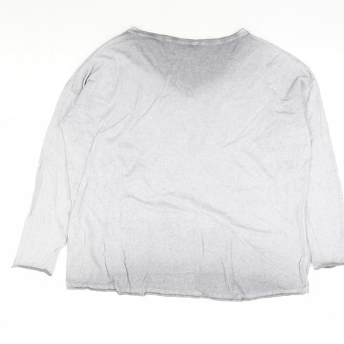 HEINE Womens Grey V-Neck Geometric 100% Cotton Pullover Jumper Size 10 - Stars