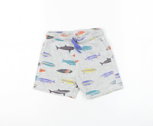 Marks and Spencer Boys Grey Geometric Cotton Sweat Shorts Size 4-5 Years Regular Drawstring - Whale
