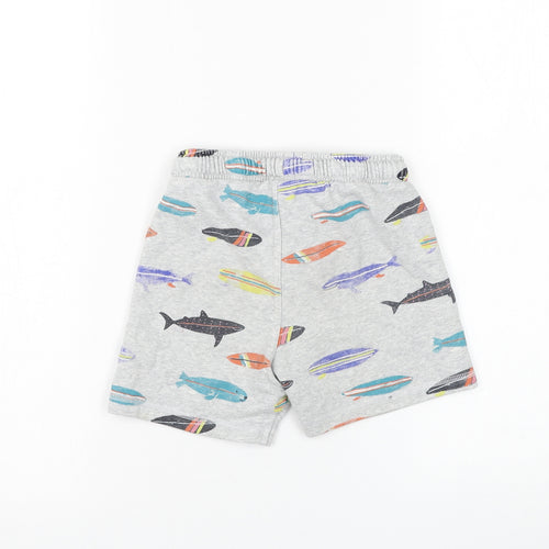 Marks and Spencer Boys Grey Geometric Cotton Sweat Shorts Size 4-5 Years Regular Drawstring - Whale