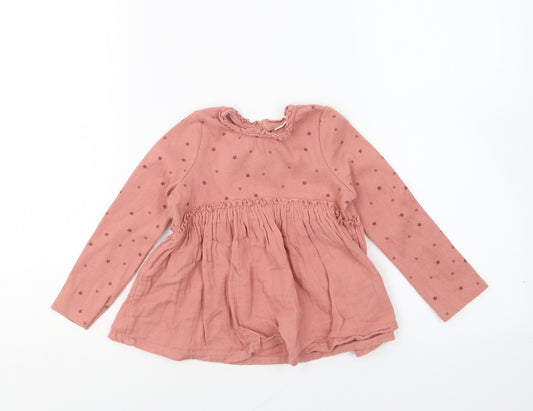 NEXT Girls Pink Geometric Cotton Fit & Flare Size 2-3 Years Round Neck Button - Star print