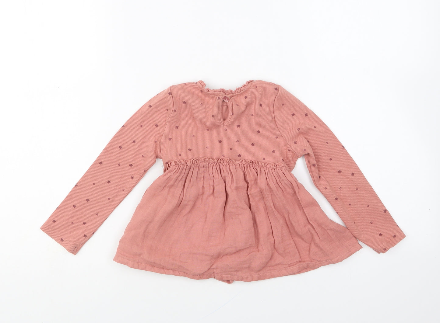NEXT Girls Pink Geometric Cotton Fit & Flare Size 2-3 Years Round Neck Button - Star print