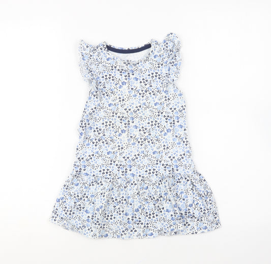 F&F Girls Blue Floral Cotton A-Line Size 3-4 Years Round Neck Pullover