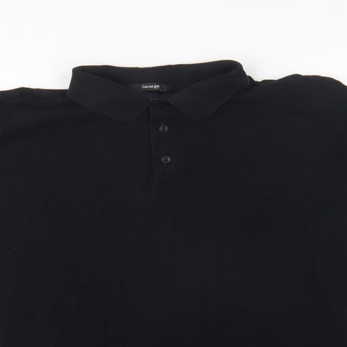 George Mens Black Cotton Polo Size L Collared Button