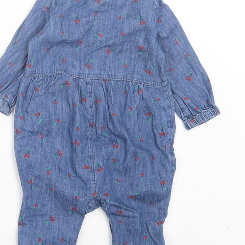 Gap Girls Blue Geometric Cotton Babygrow One-Piece Size 3-6 Months Button - Cherry Print