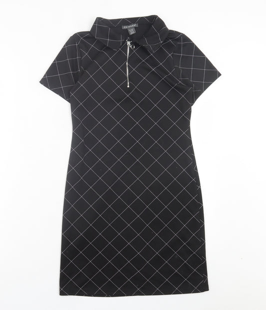 Primark Girls Black Check Polyester Shift Size 12-13 Years Collared Zip