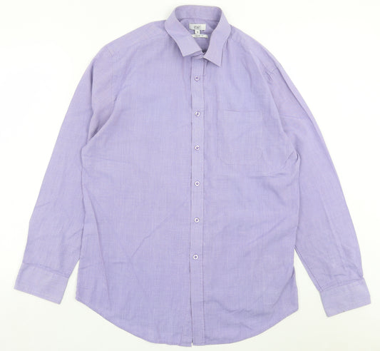 F&F Mens Purple Polyester Button-Up Size 16 Collared Button - Pocket Detail