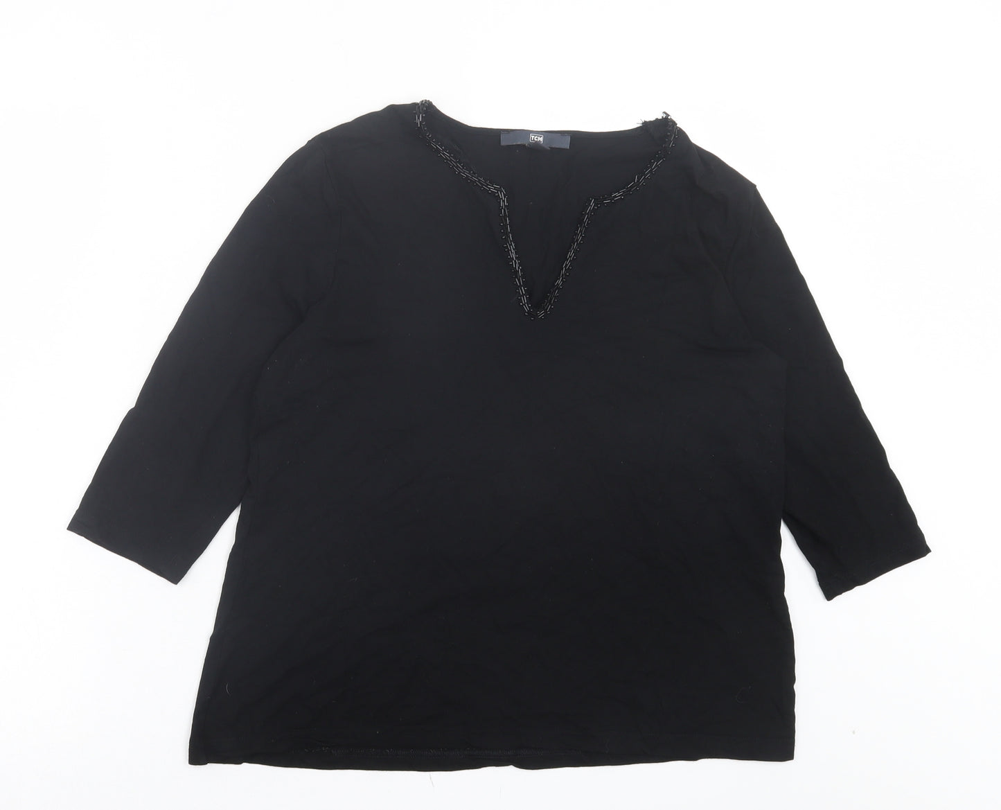 TCM Womens Black Viscose Basic T-Shirt Size 16 V-Neck
