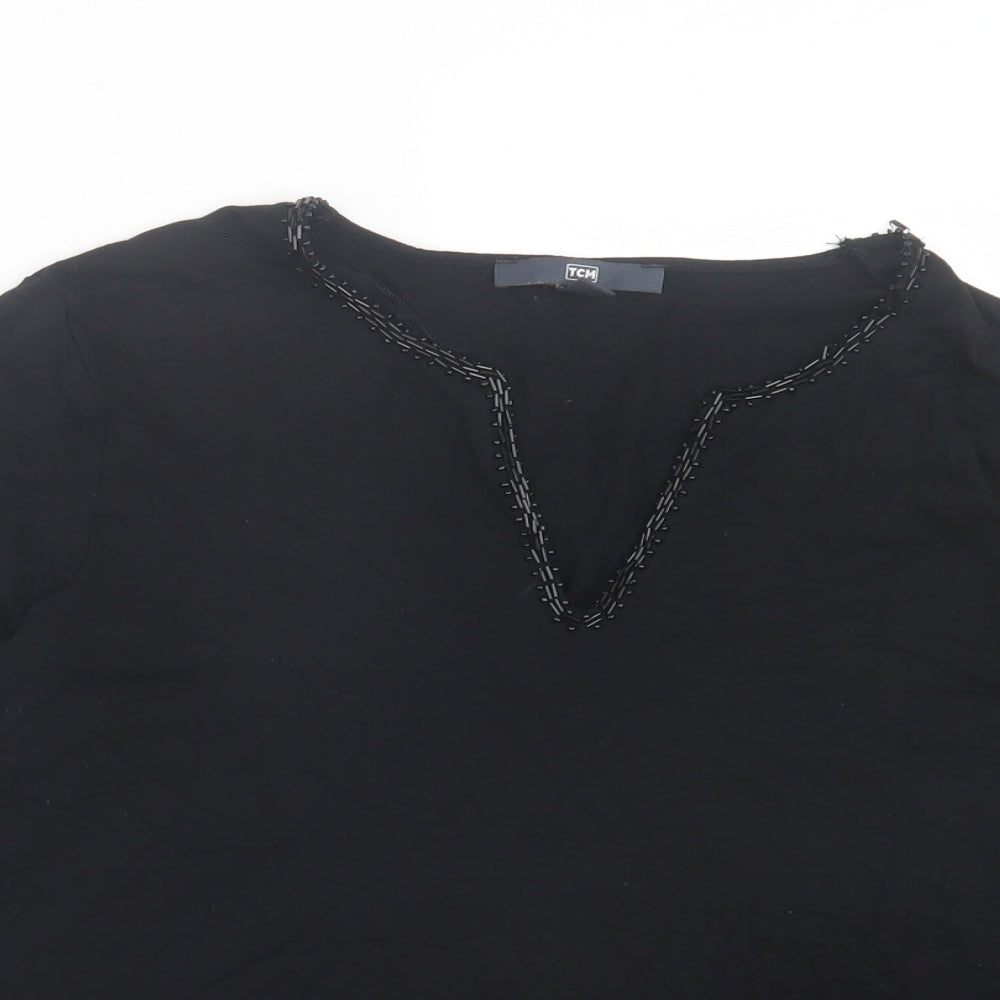 TCM Womens Black Viscose Basic T-Shirt Size 16 V-Neck