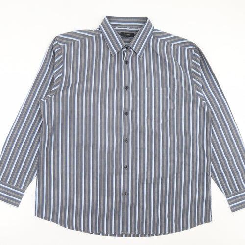 Thomas Nash Mens Blue Striped Cotton Button-Up Size XL Collared Button