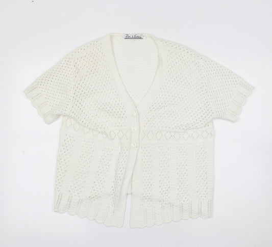 Pure & Natural Girls White V-Neck Acrylic Cardigan Jumper Size XL Button