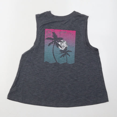 Old Navy Womens Grey Polyester Basic Tank Size XS Round Neck Pullover - Let The Good Vibes Roll Palm Trees