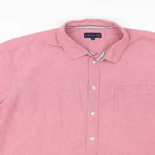 Lincoln Mens Pink Cotton Button-Up Size L Collared Button