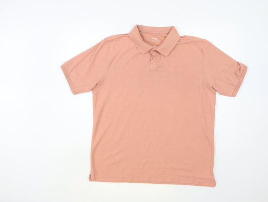 Dunnes Stores Mens Pink Cotton Polo Size L Collared Button