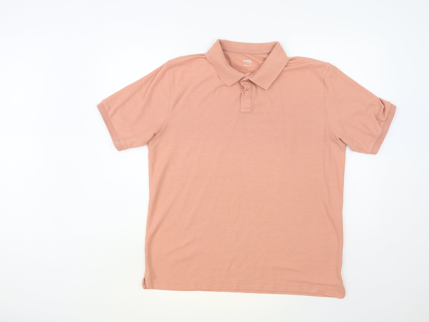Dunnes Stores Mens Pink Cotton Polo Size L Collared Button