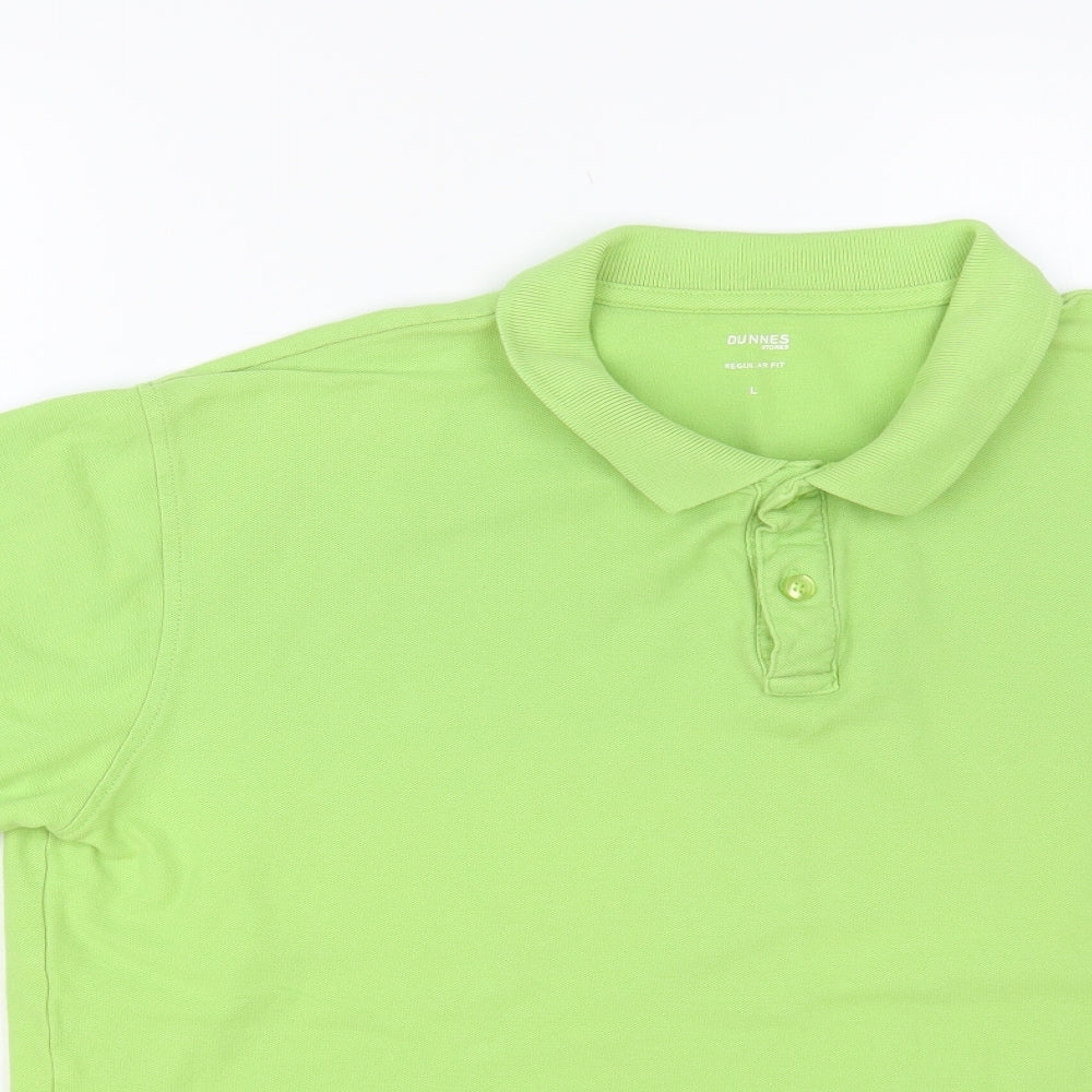 Dunnes Stores Mens Green Cotton Polo Size L Collared Button