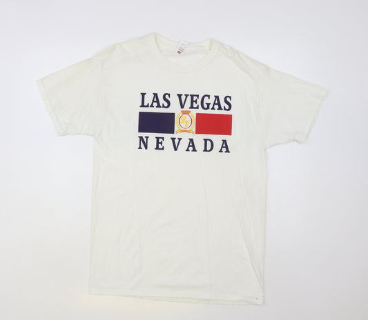 Fruit of the Loom Mens White Cotton T-Shirt Size M Crew Neck - Las Vegas