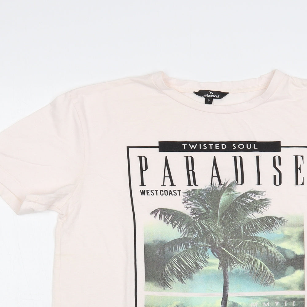 Twisted Soul Mens Pink Cotton T-Shirt Size S Crew Neck - Paradise