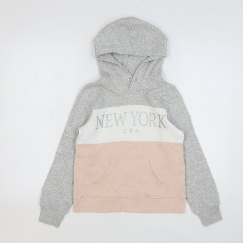 H&M Girls Multicoloured Colourblock Cotton Pullover Hoodie Size 9-10 Years Pullover - New York