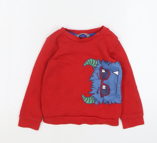 Primark Boys Red Cotton Pullover Sweatshirt Size 2-3 Years Pullover - Monster