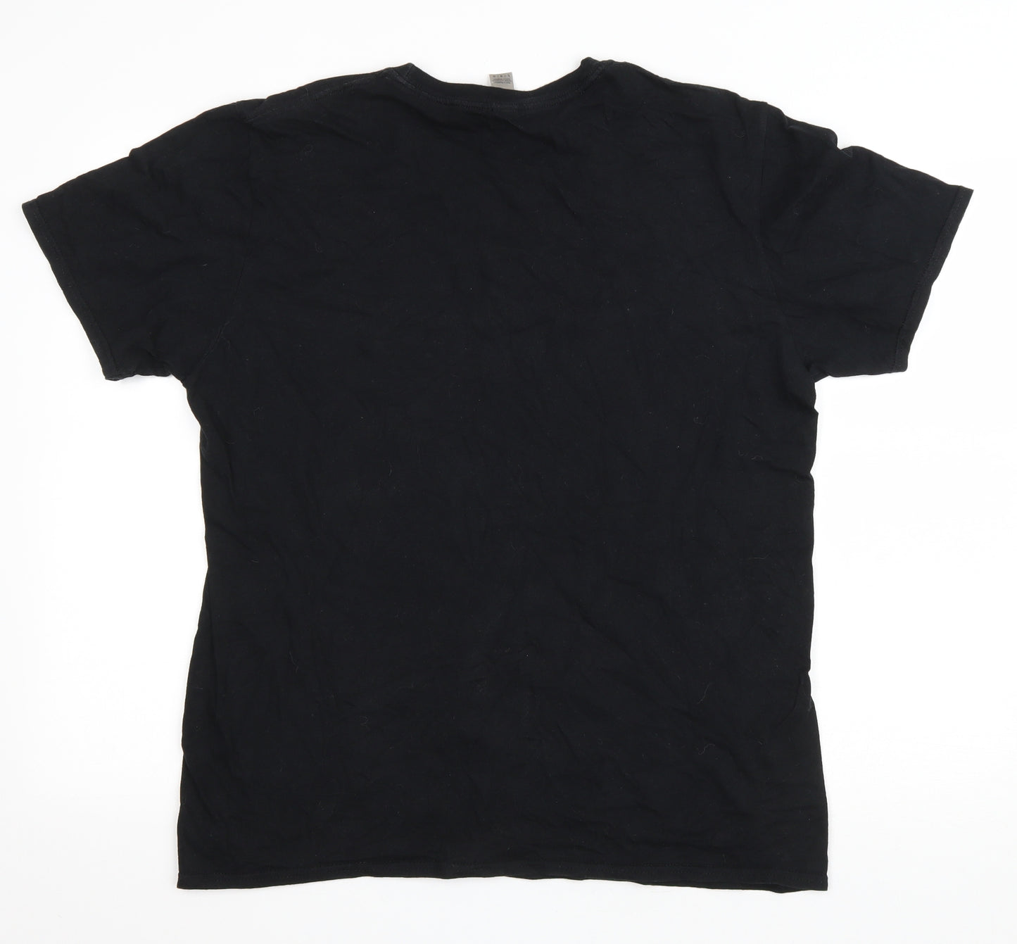 Gilden Mens Black Cotton T-Shirt Size L Round Neck - Dedicated