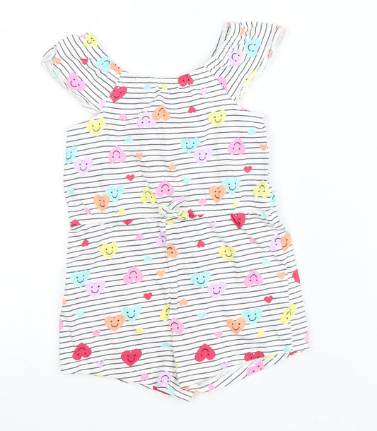 Primark Baby Multicoloured Striped Cotton Romper One-Piece Size 18-24 Months Pullover - Love hearts