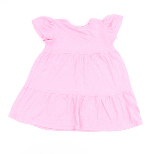 Primark Girls Pink Polyester Skater Dress Size 2-3 Years Round Neck Pullover
