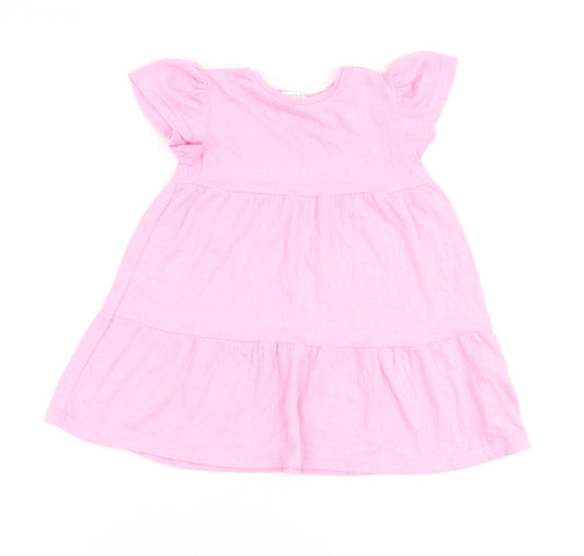 Primark Girls Pink Polyester Skater Dress Size 2-3 Years Round Neck Pullover