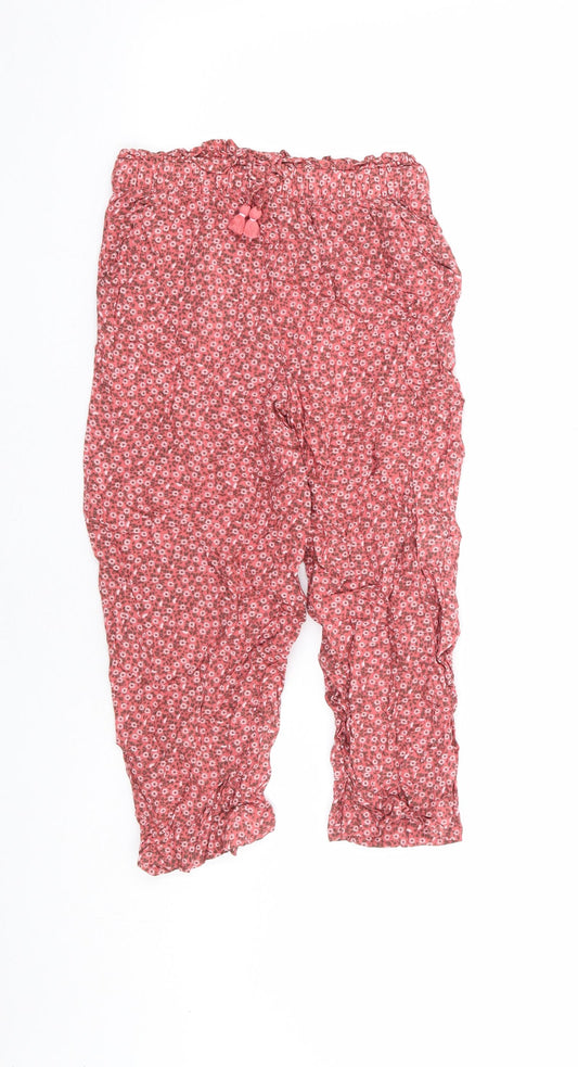 H&M Girls Pink Floral Viscose Harem Trousers Size 9 Years Regular Drawstring