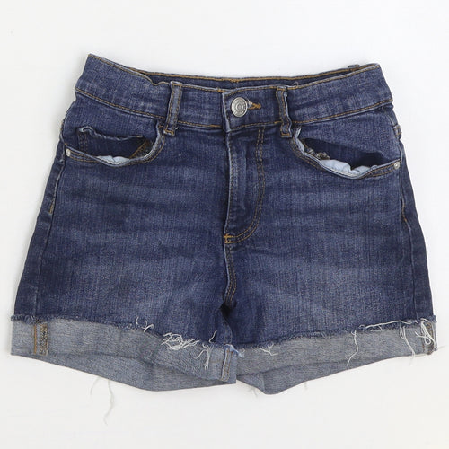 Denim & Co. Girls Blue Cotton Hot Pants Shorts Size 8-9 Years Regular Zip