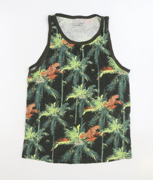 TOM TAILOR Mens Green Floral 100% Cotton Pullover Tank Size M Scoop Neck Pullover