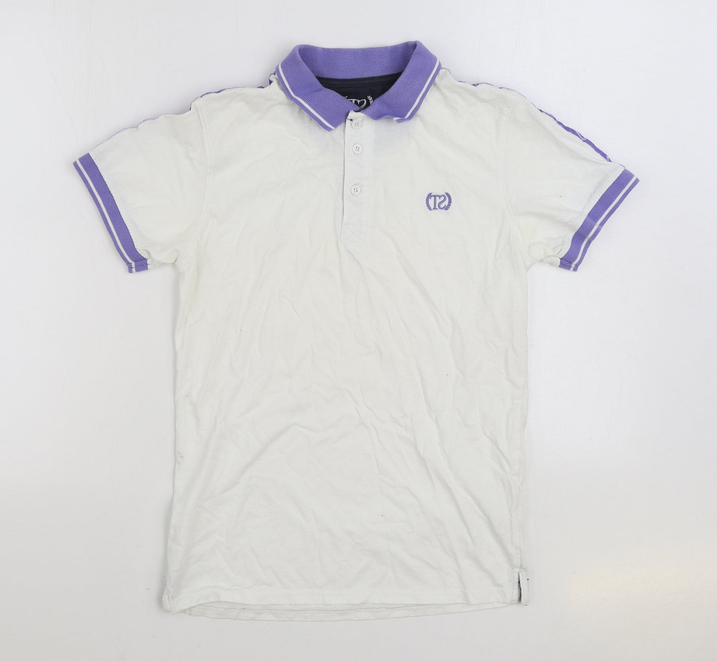 Twisted Soul Mens White 100% Cotton Polo Size S Collared Button