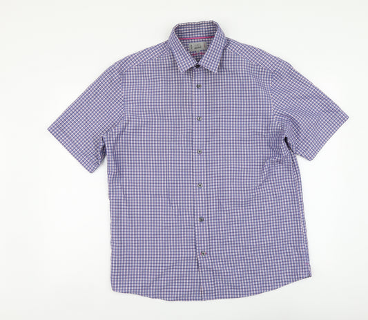 Marks and Spencer Mens Purple Check Modal Button-Up Size M Collared Button