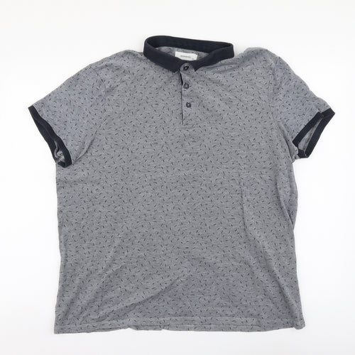 RESERVED Mens Grey Geometric Cotton Polo Size 2XL Collared Button
