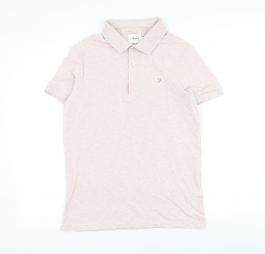 Farah Mens Pink Cotton Polo Size S Collared Button