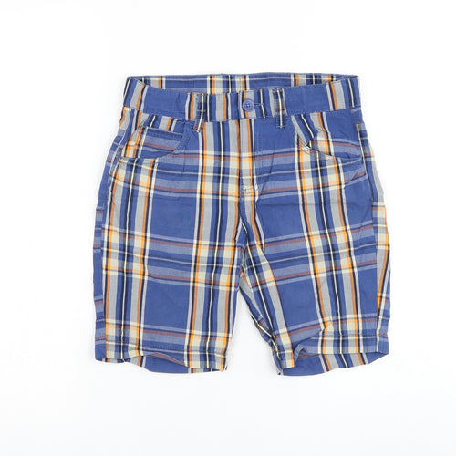 United Colors of Benetton Boys Blue Plaid Cotton Shorts Size 8-9 Years Regular Zip