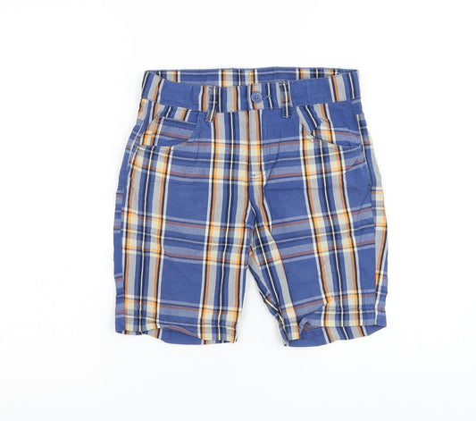 United Colors of Benetton Boys Blue Plaid Cotton Shorts Size 8-9 Years Regular Zip